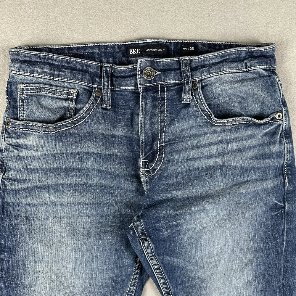 BKE Jake Straight Jeans Men's 32x30 Blue Denim Dark Wash Stretch Mid Rise
